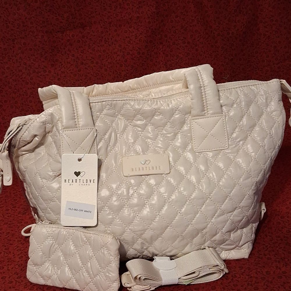 Heartlove Off White Quilted Tote Bag By Charo New With Tags